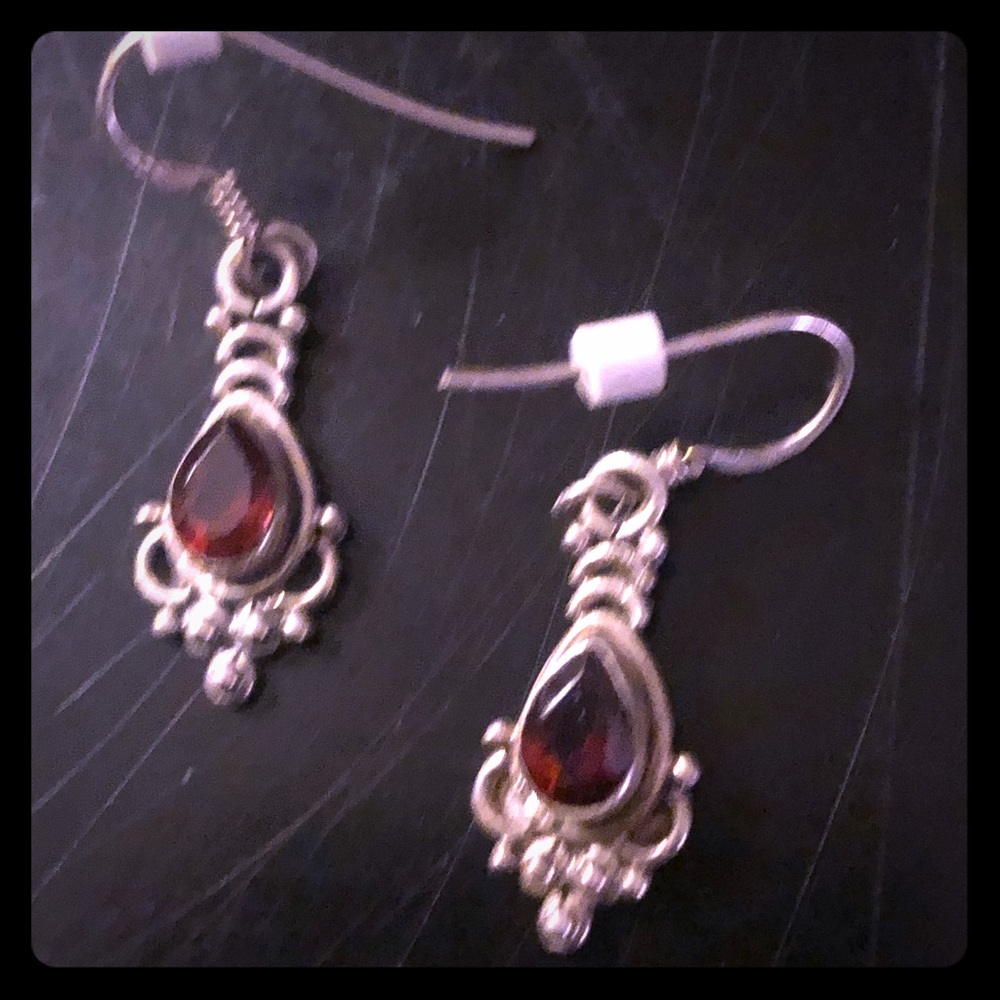 Garnet and silver earrings